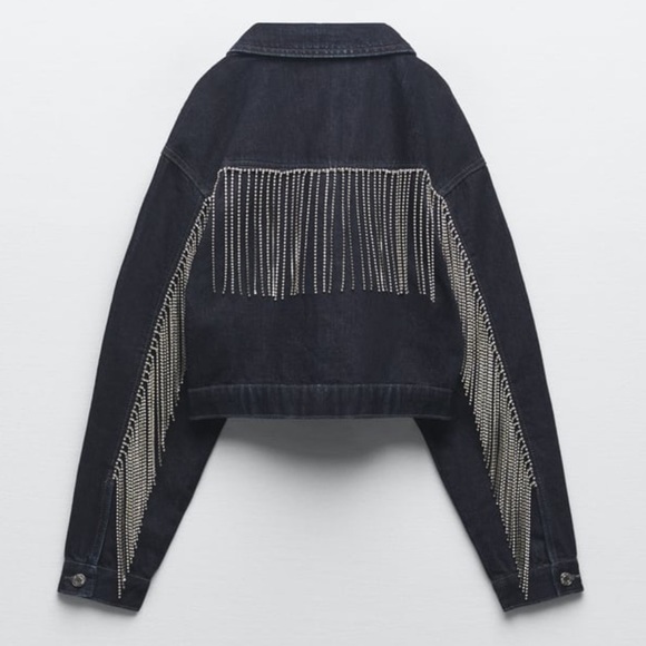 Zara Jackets & Coats New Zara Indigo Jewel Trim Fringed Denim